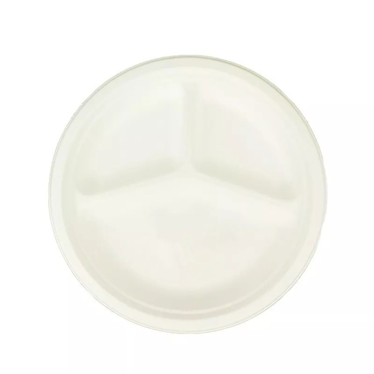 50 Round 10" White 3-Compartment Sustainable Bagasse Dinner Plates Party Events